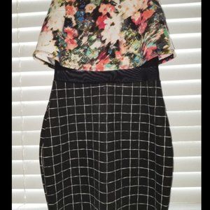 Floral crop top, over mesh waist, form fitting dre